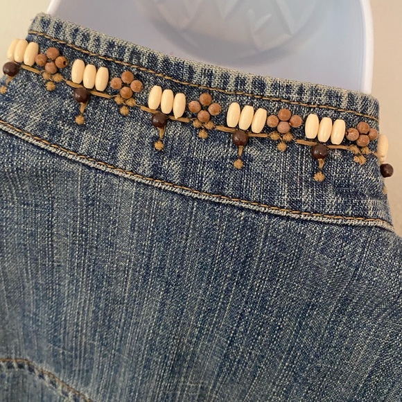 SIGRID OLSEN BOHO DENIM JACKET STRUCTURED WITH WOOD BEADS EMBROIDERED SIZE SMALL - Picture 12 of 16